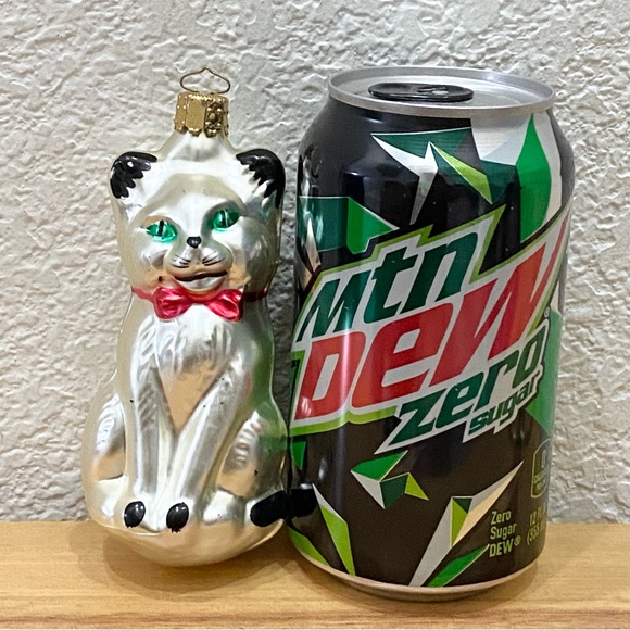 Vintage Christborn White Cat with Red Bow Hand Blown Glass Christmas Ornament - Picture 2 of 15
